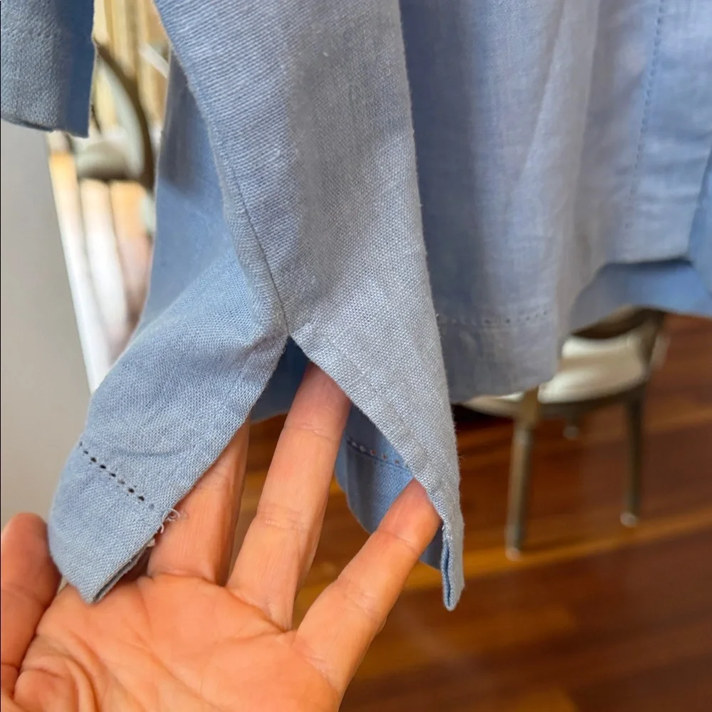 NWT LINEN BLEND Studio Works Blue Button Shirt 22W Coastal Grandmother Breezy - Picture 8 of 15